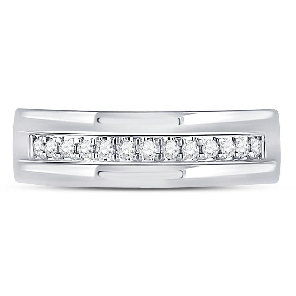 14kt White Gold Mens Machine Set Round Diamond Wedding Band Ring 1/5 Cttw