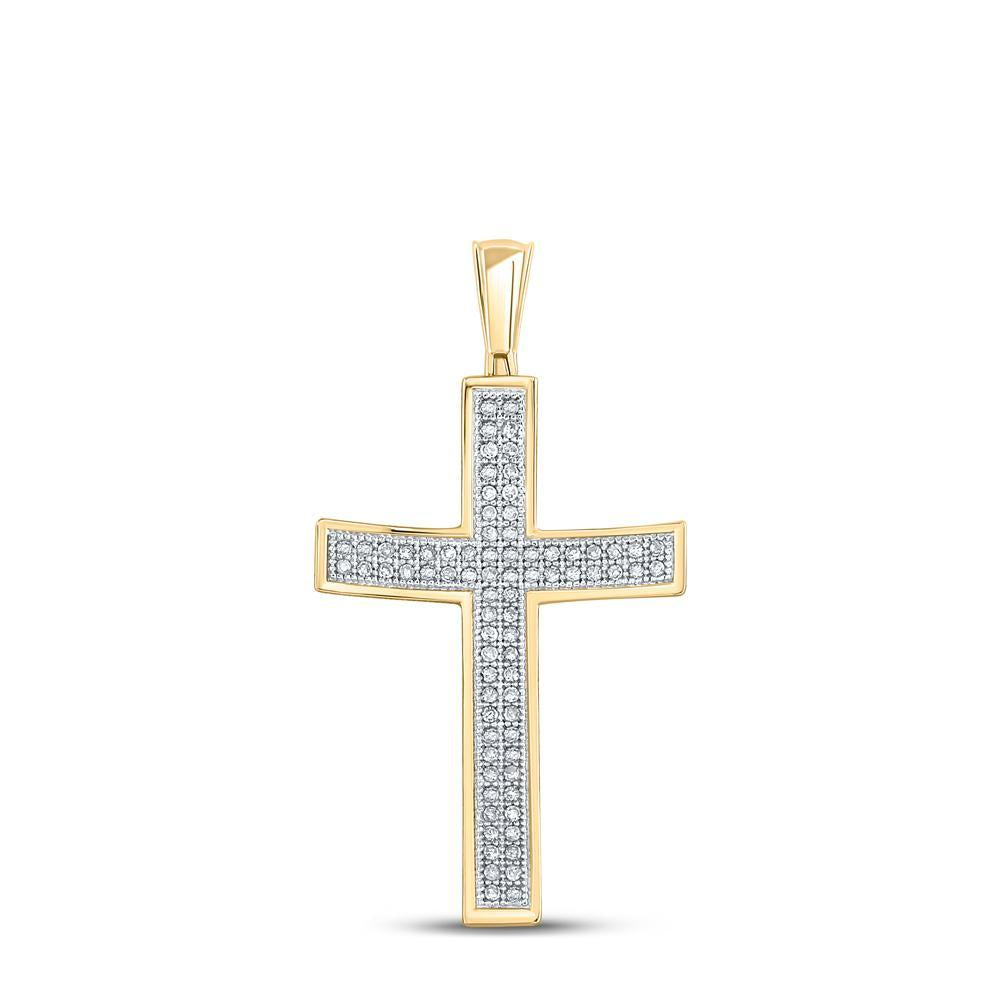 10kt Yellow Gold Mens Round Diamond Cross Charm Pendant 1/4 Cttw