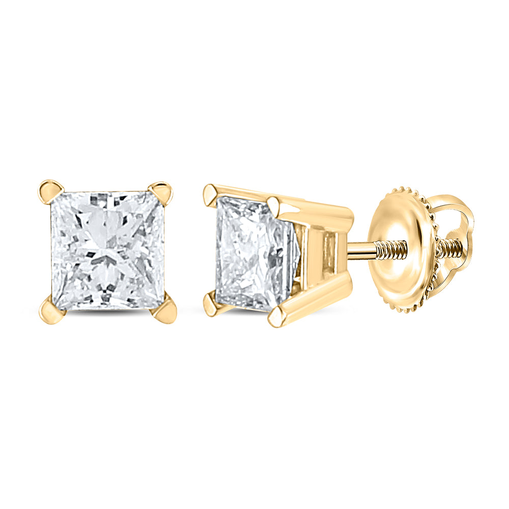 14kt Yellow Gold Womens Princess Diamond Solitaire Earrings 1 Cttw