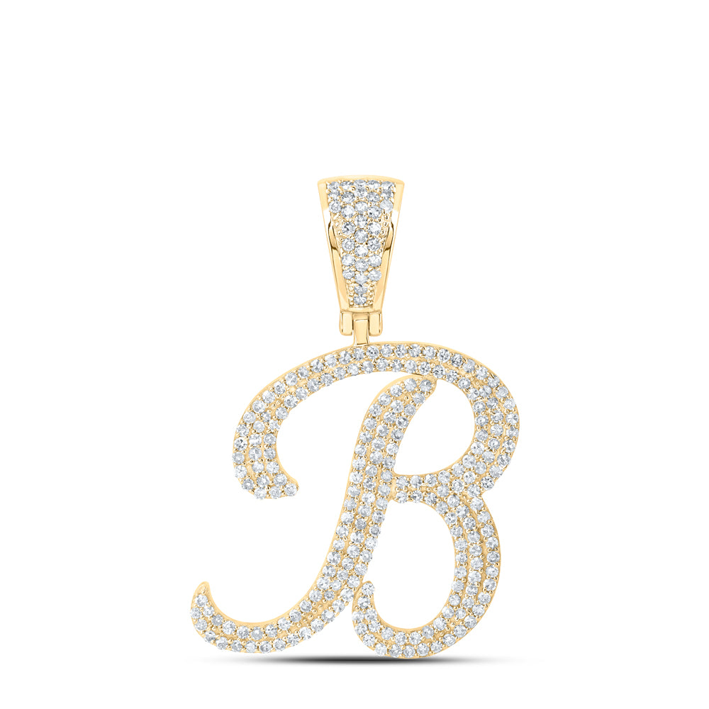 10kt Yellow Gold Mens Round Diamond B Initial Letter Pendant 1 Cttw