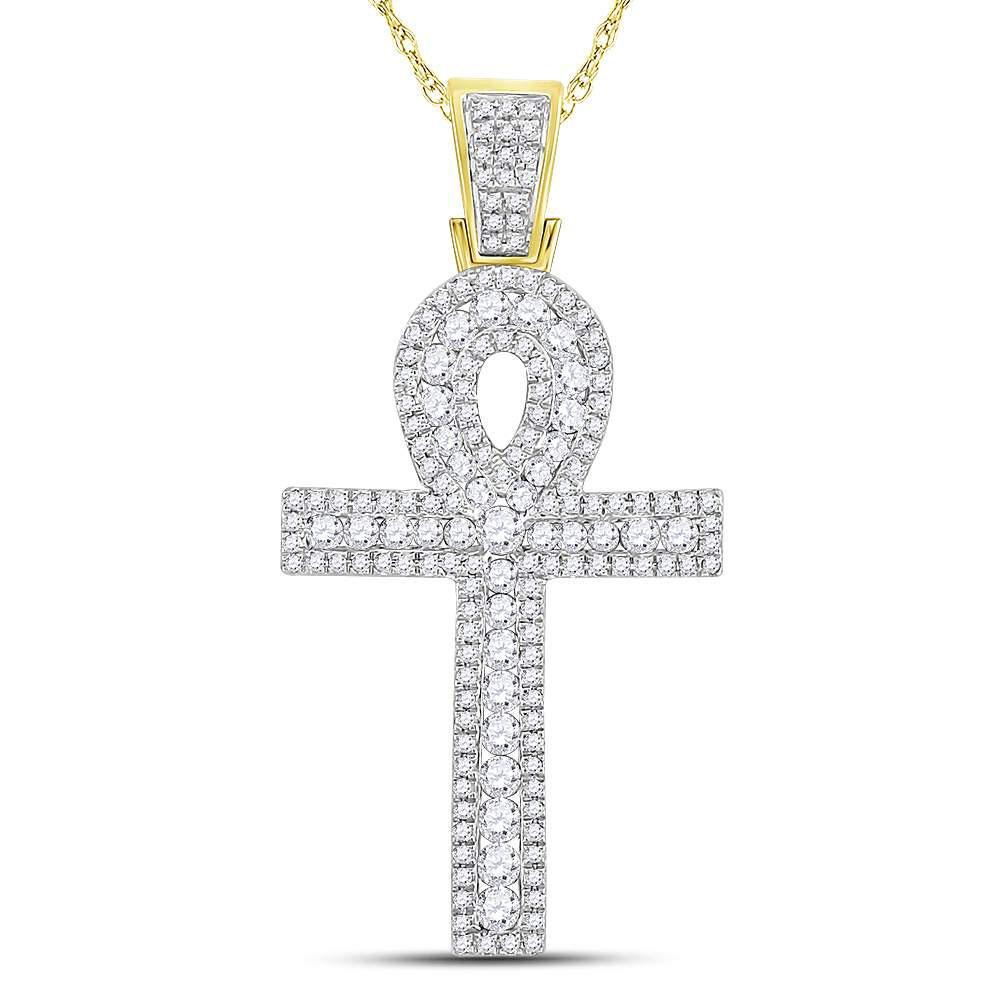 10kt Yellow Gold Mens Round Diamond Ankh Cross Charm Pendant 1 Cttw