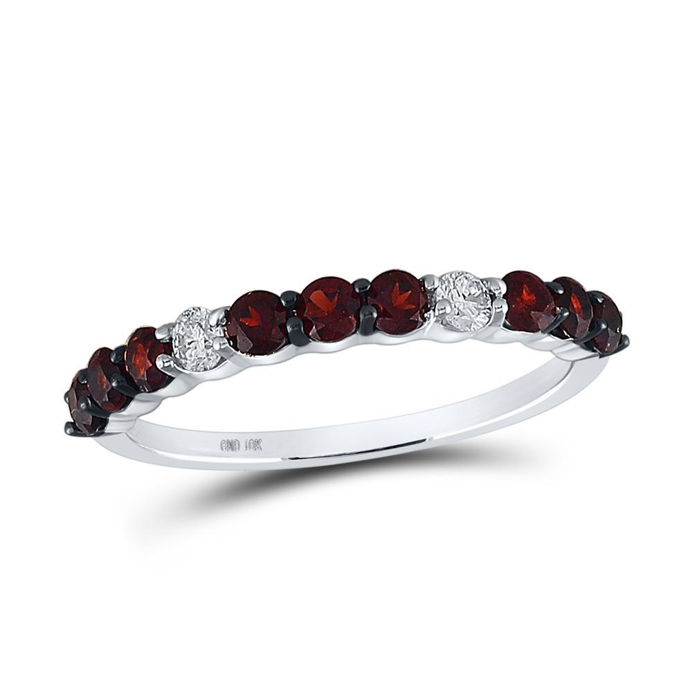 10kt White Gold Womens Round Lab-Created Garnet Diamond Band Ring 7/8 Cttw