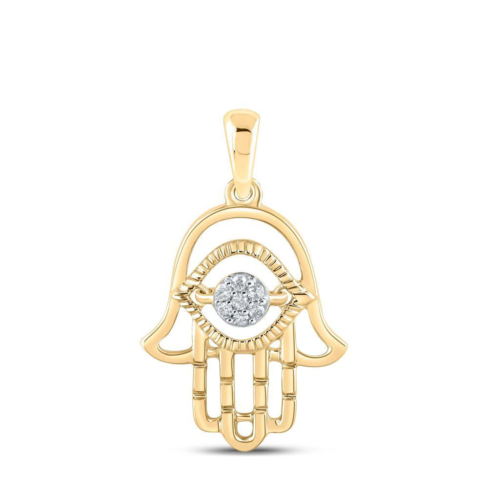 10kt Yellow Gold Womens Round Diamond Hamsa Fashion Pendant 1/20 Cttw