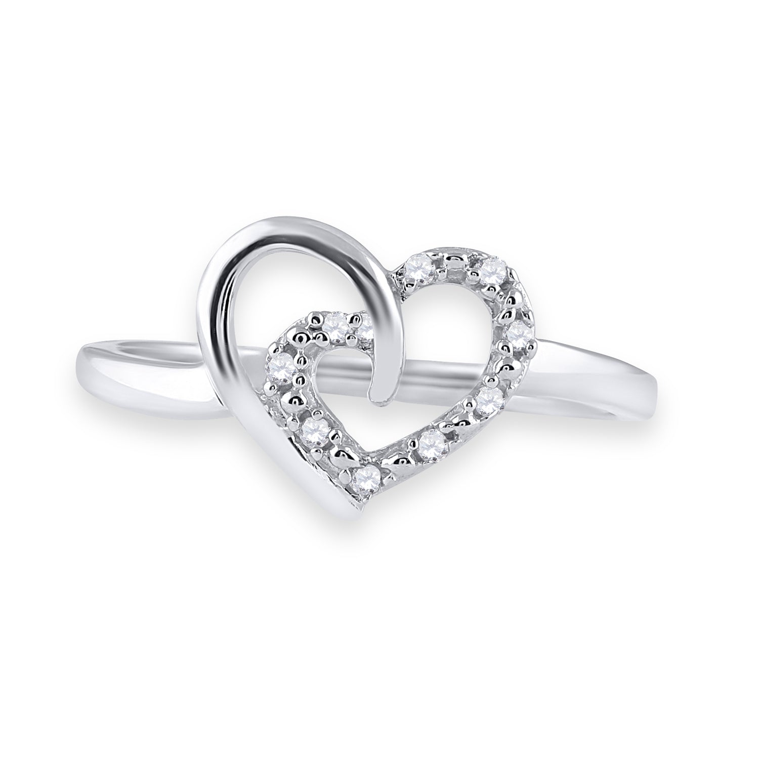 Sterling Silver Womens Round Diamond Heart Ring 1/20 Cttw