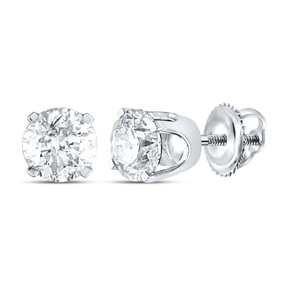 14kt White Gold Unisex Round Diamond Solitaire Stud Earrings 3/8 Cttw