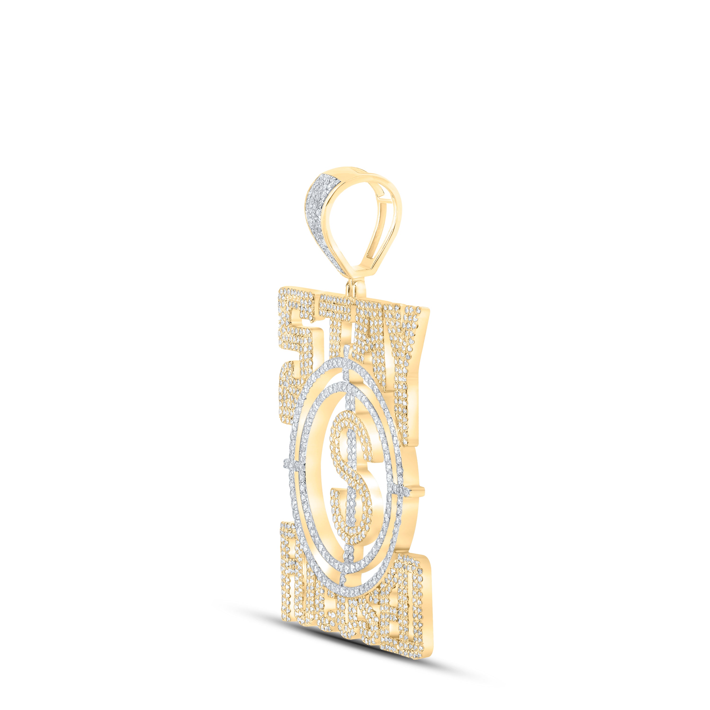 10kt Yellow Gold Mens Round Diamond Stay Focused Phrase Charm Pendant 2-3/4 Cttw