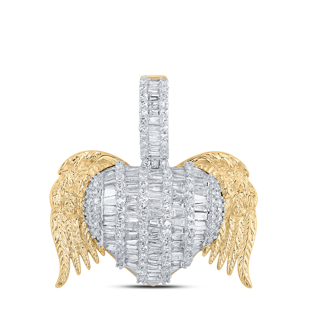 10kt Yellow Gold Womens Round Diamond Wing Heart Pendant 2 Cttw