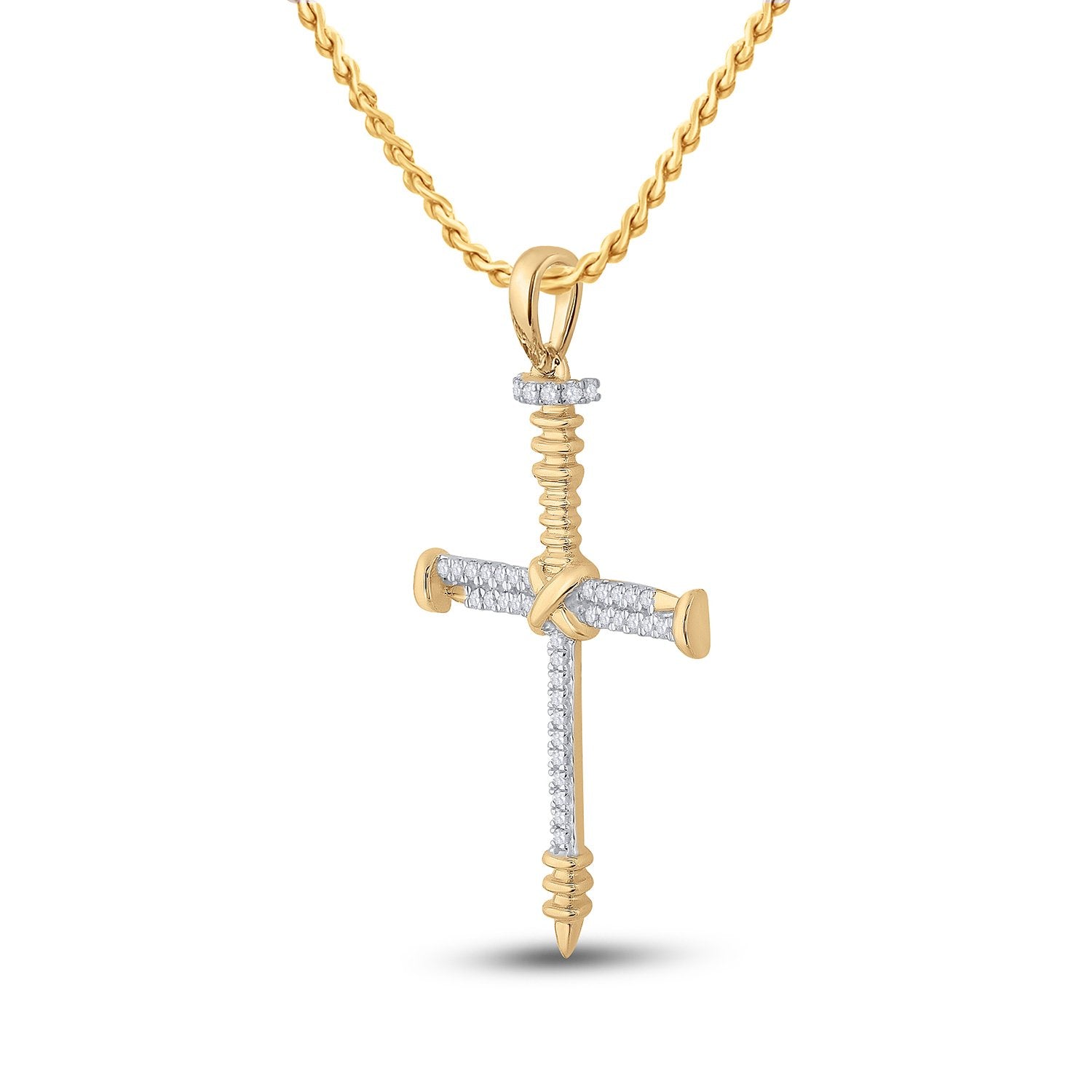 10kt Yellow Gold Mens Round Diamond Nail Cross Charm Pendant 1/5 Cttw