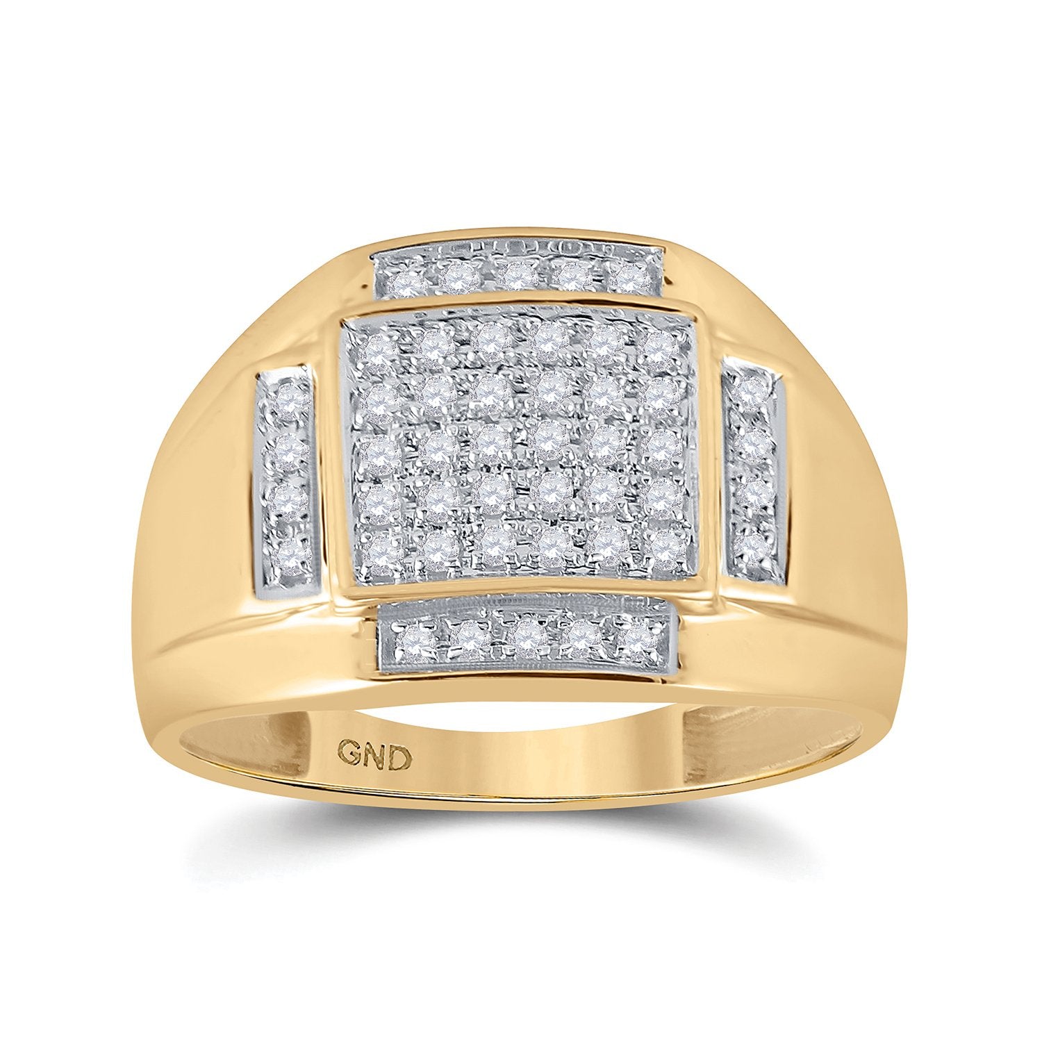 10kt Yellow Gold Mens Round Diamond Square Cluster Ring 1/3 Cttw