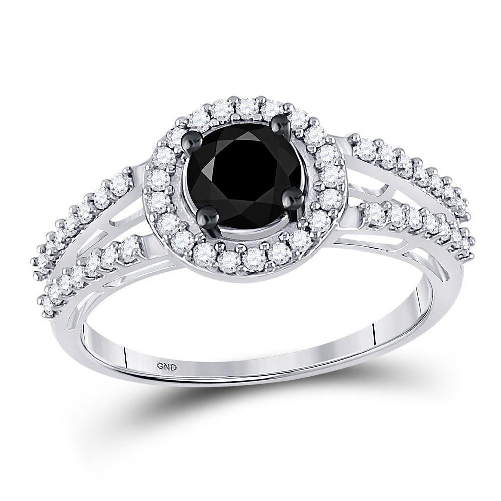 10kt White Gold Round Black Color Enhanced Diamond Solitaire Bridal Wedding Ring 1 Cttw
