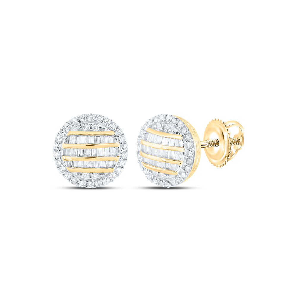 10kt Yellow Gold Mens Round Diamond Circle Earrings 5/8 Cttw