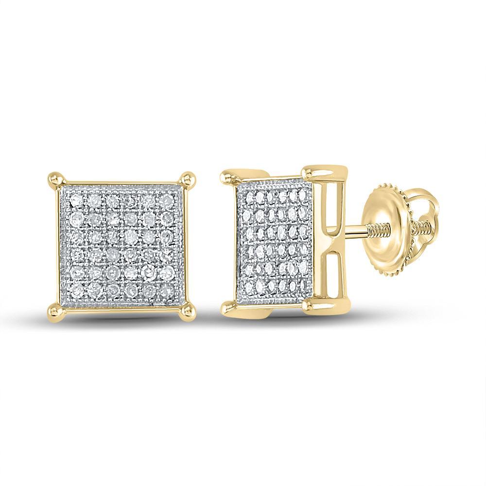 Yellow-tone Sterling Silver Womens Round Diamond Square Earrings 1/4 Cttw