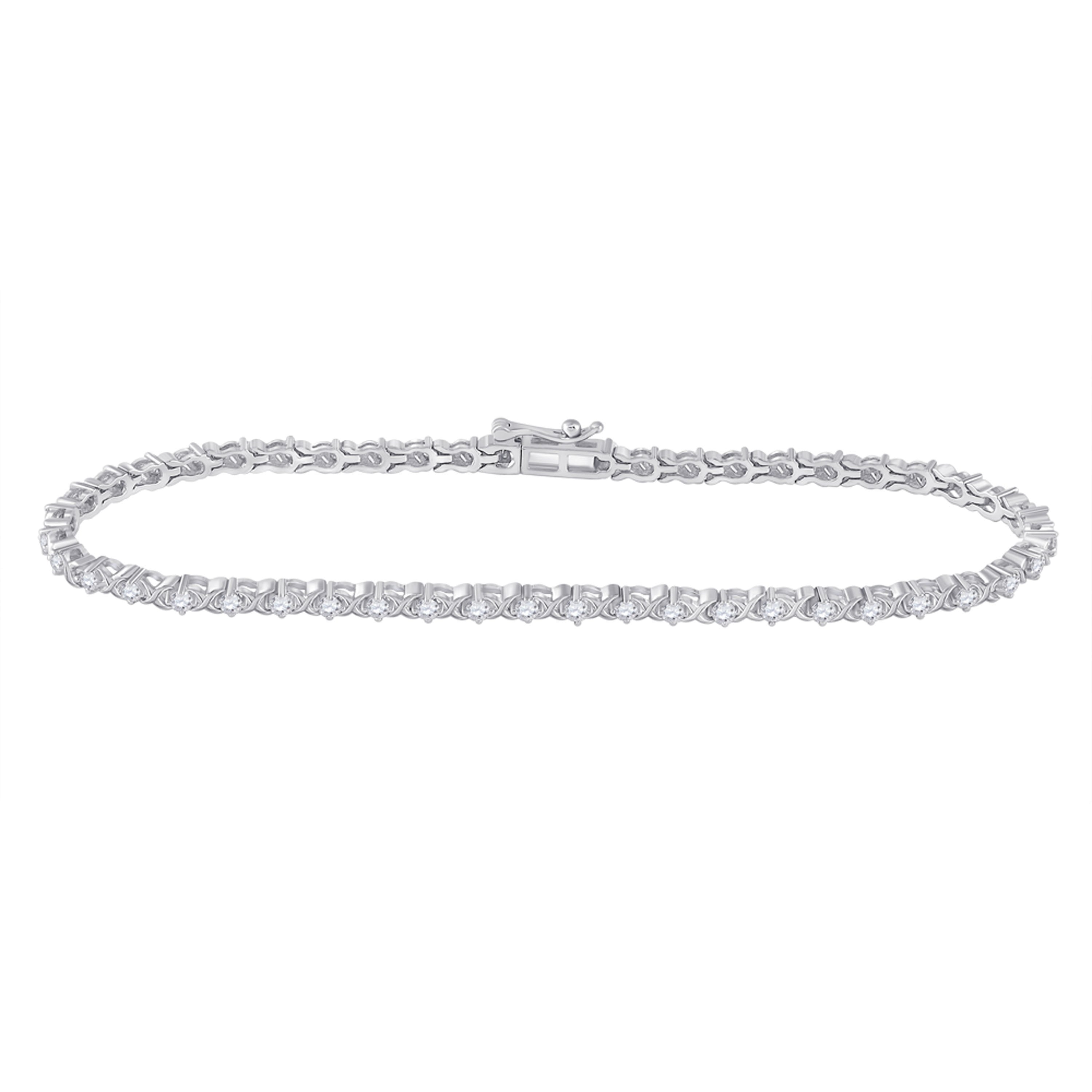 10kt White Gold Womens Round Diamond Tennis Bracelet 1 Cttw