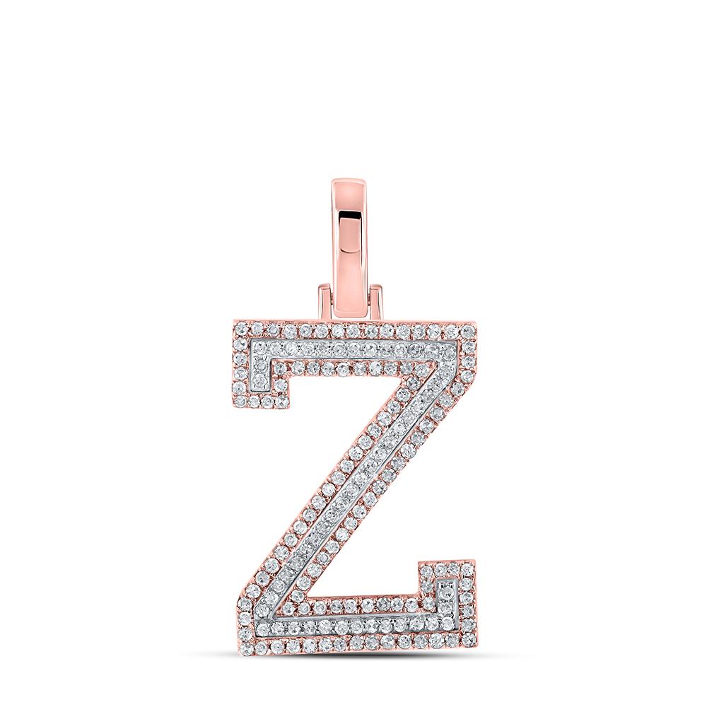 10kt Two-tone Gold Womens Round Diamond Z Initial Letter Pendant 3/8 Cttw