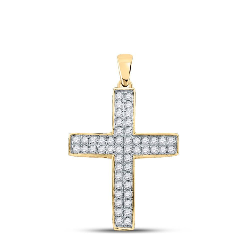 10kt Yellow Gold Womens Round Diamond Cross Pendant 1/2 Cttw