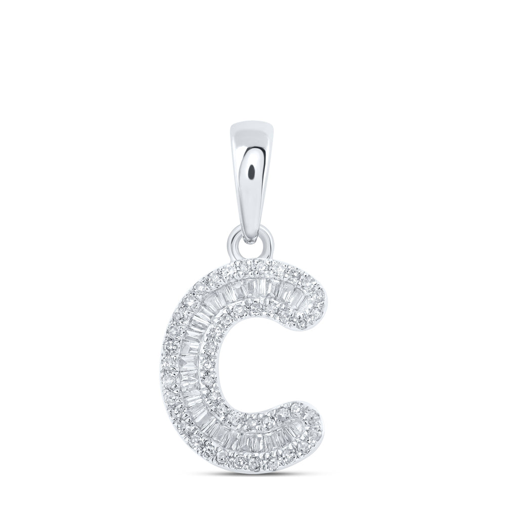 10kt White Gold Womens Baguette Diamond C Initial Letter Pendant 1/4 Cttw