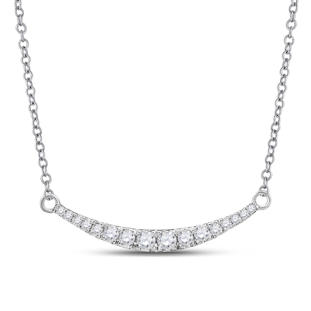 10kt White Gold Womens Round Diamond Curved Graduated Bar Pendant Necklace 1/4 Cttw