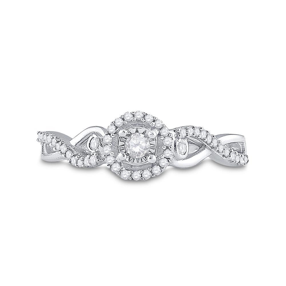 Sterling Silver Womens Round Diamond Halo Promise Ring 1/5 Cttw