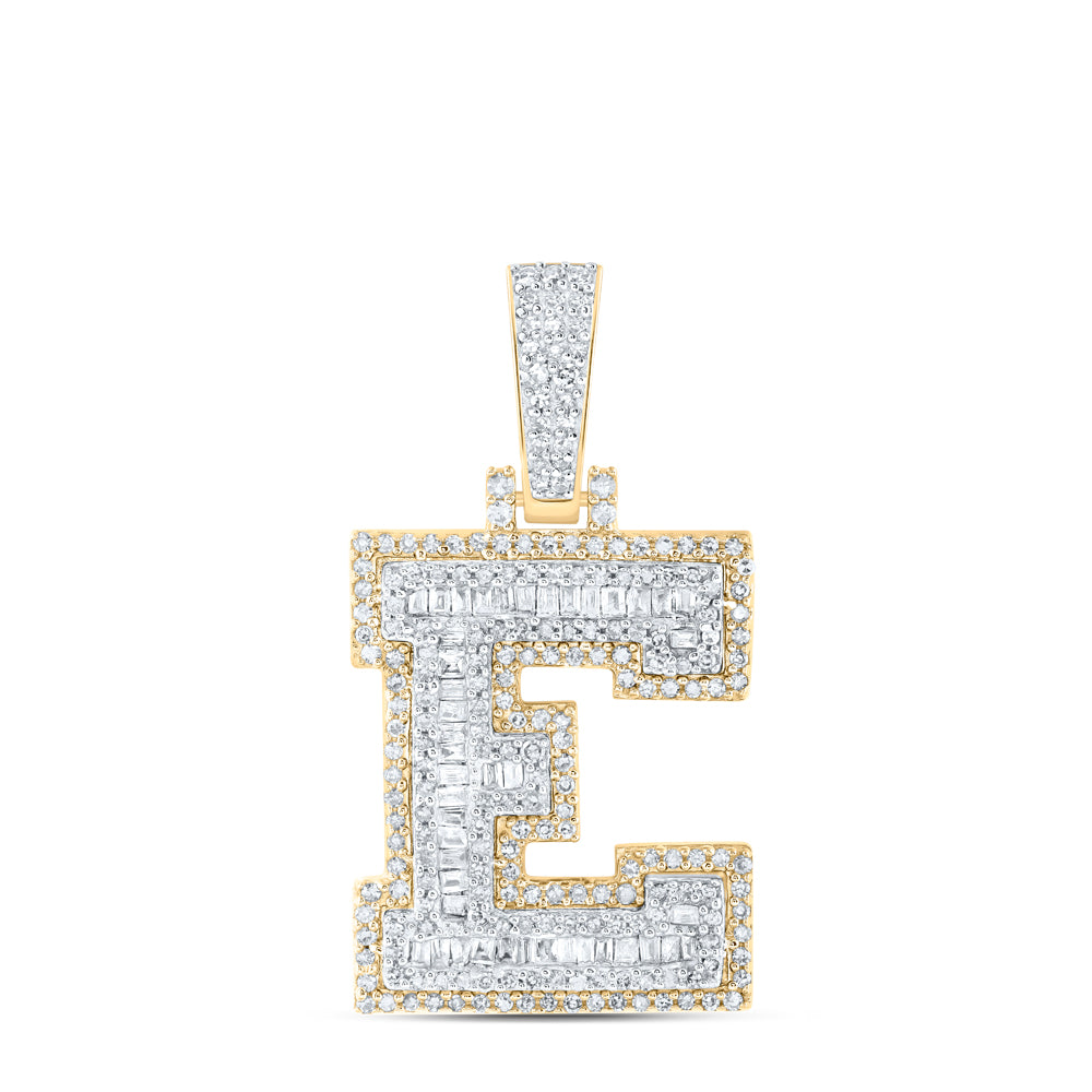 10kt Yellow Gold Mens Baguette Diamond E Initial Letter Charm Pendant 3/4 Cttw