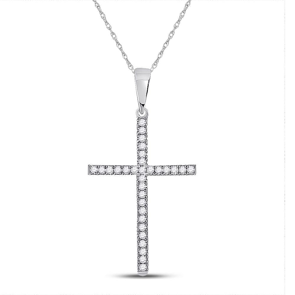 10kt White Gold Womens Round Diamond Cross Pendant 1/10 Cttw