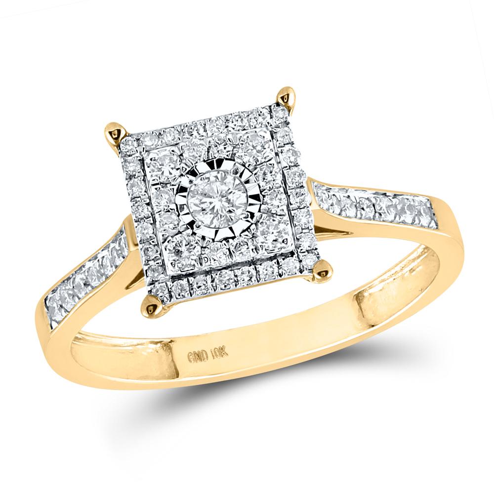10kt Gold Womens Round Yellow Diamond Square Ring 1/3 Cttw