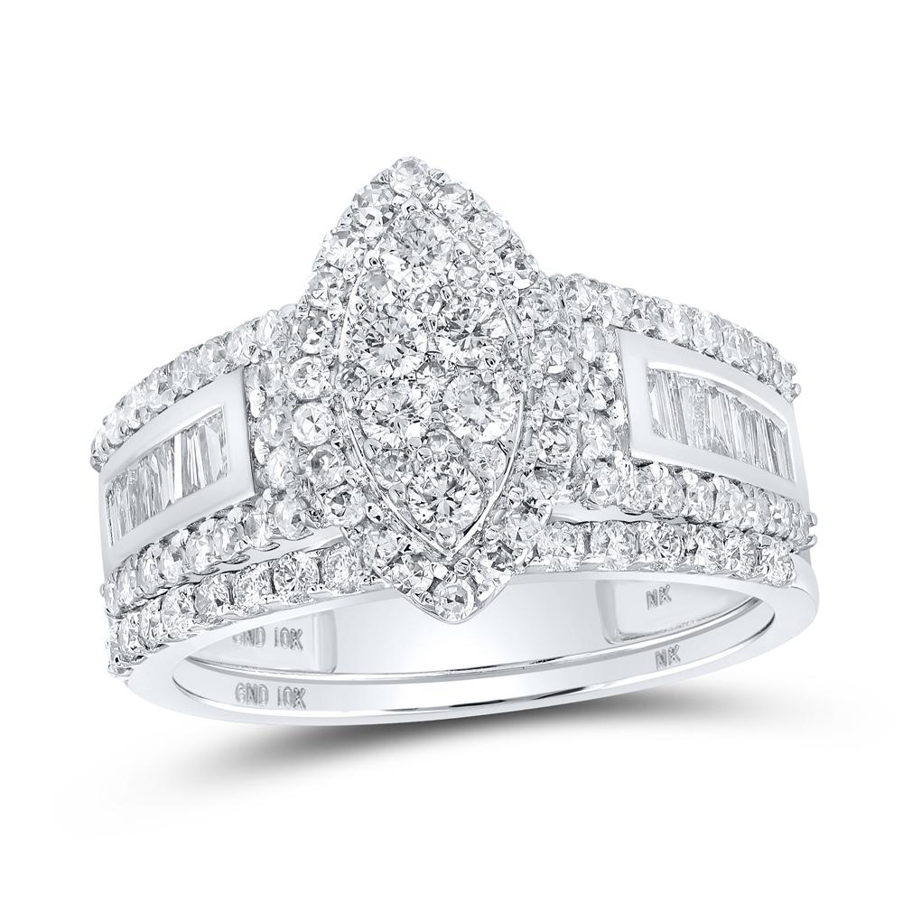 10kt White Gold Round Diamond Bridal Wedding Ring Band Set 1-1/4 Cttw