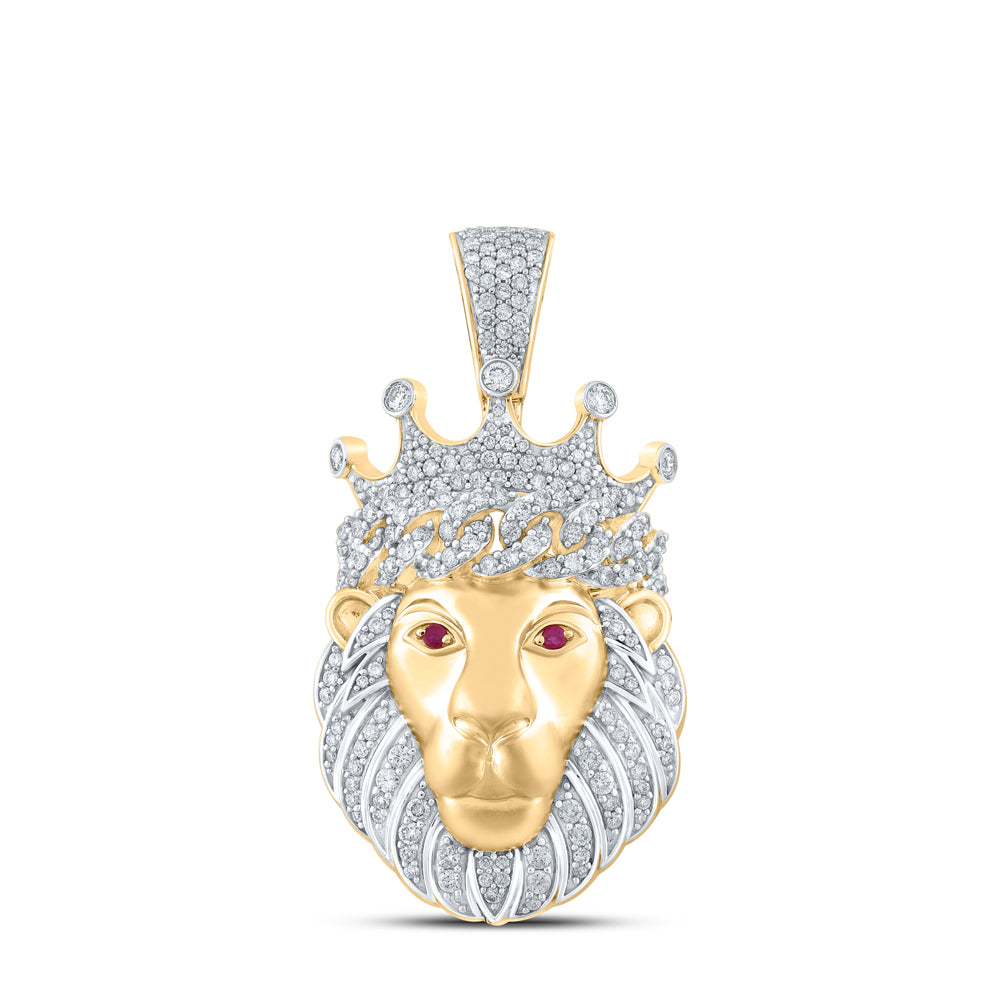 14kt Yellow Gold Mens Round Diamond Lion Crown Charm Pendant 2 Cttw