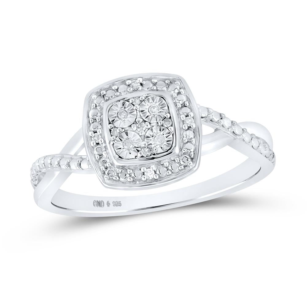 Sterling Silver Womens Round Diamond Square Ring .03 Cttw