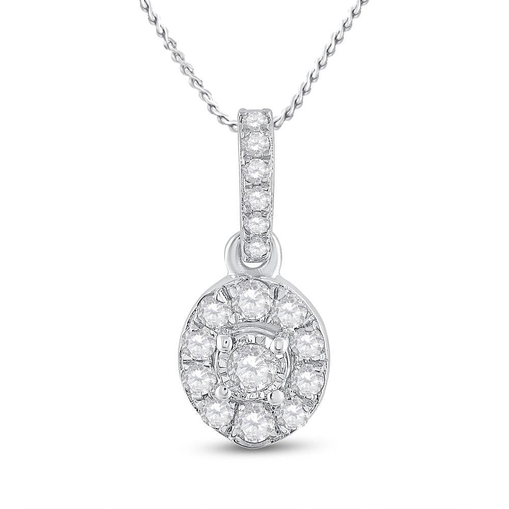 10kt White Gold Womens Round Diamond Oval Pendant 1/5 Cttw