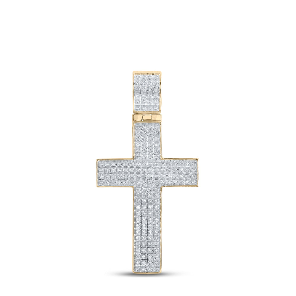 10kt Yellow Gold Mens Round Diamond Cross Charm Pendant 1/2 Cttw