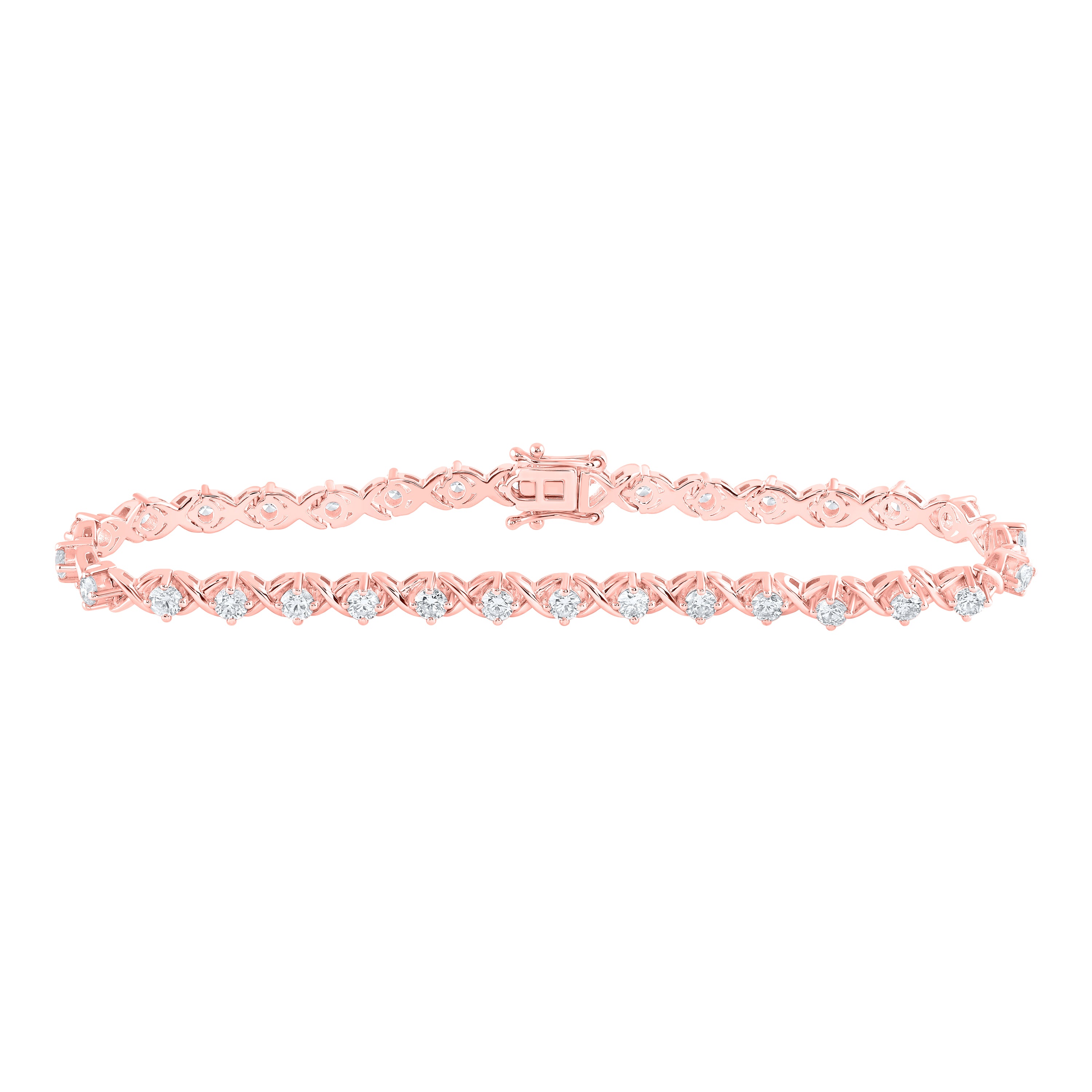 14kt Rose Gold Womens Round Diamond Tennis Bracelet 2-5/8 Cttw