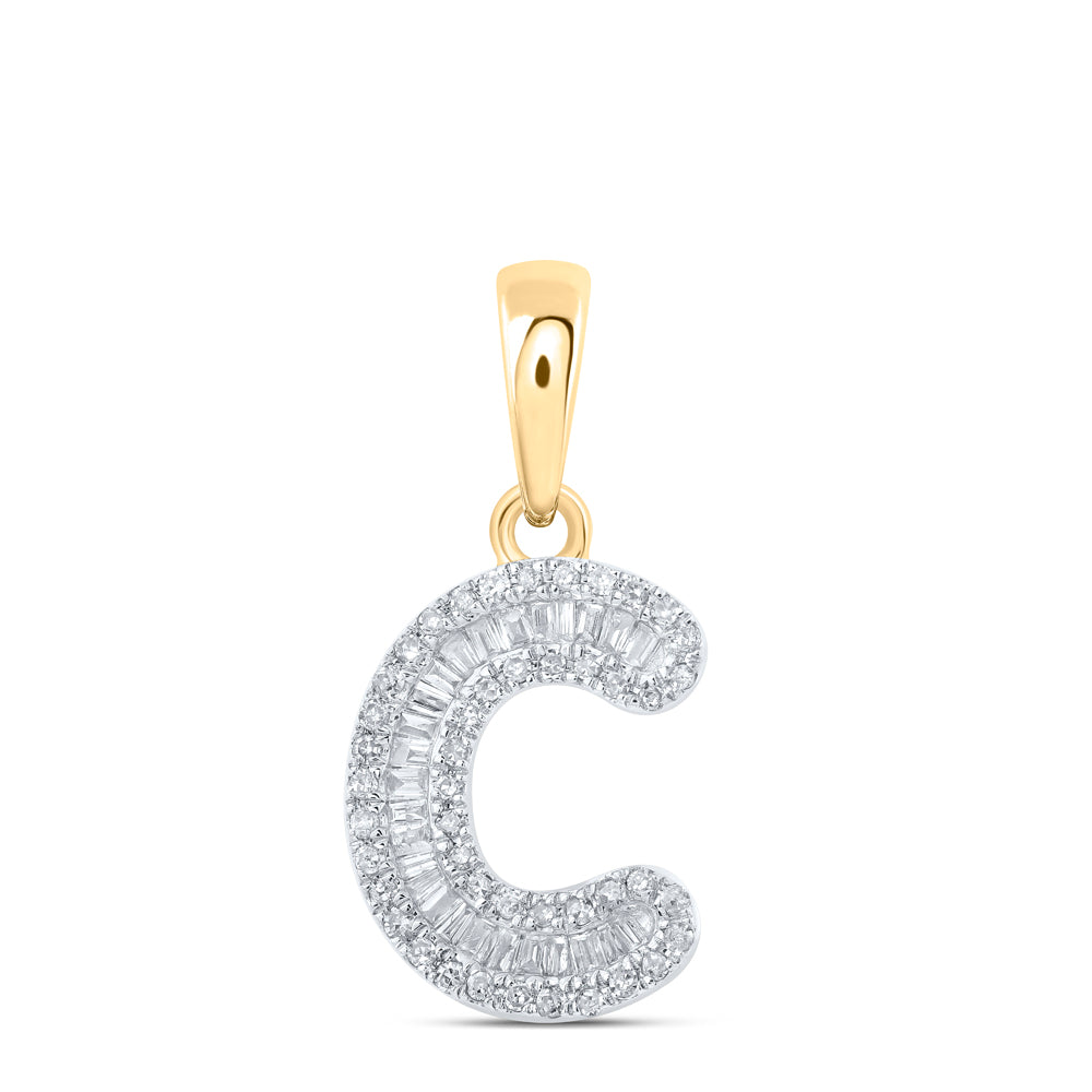 10kt Yellow Gold Womens Baguette Diamond C Initial Letter Pendant 1/4 Cttw