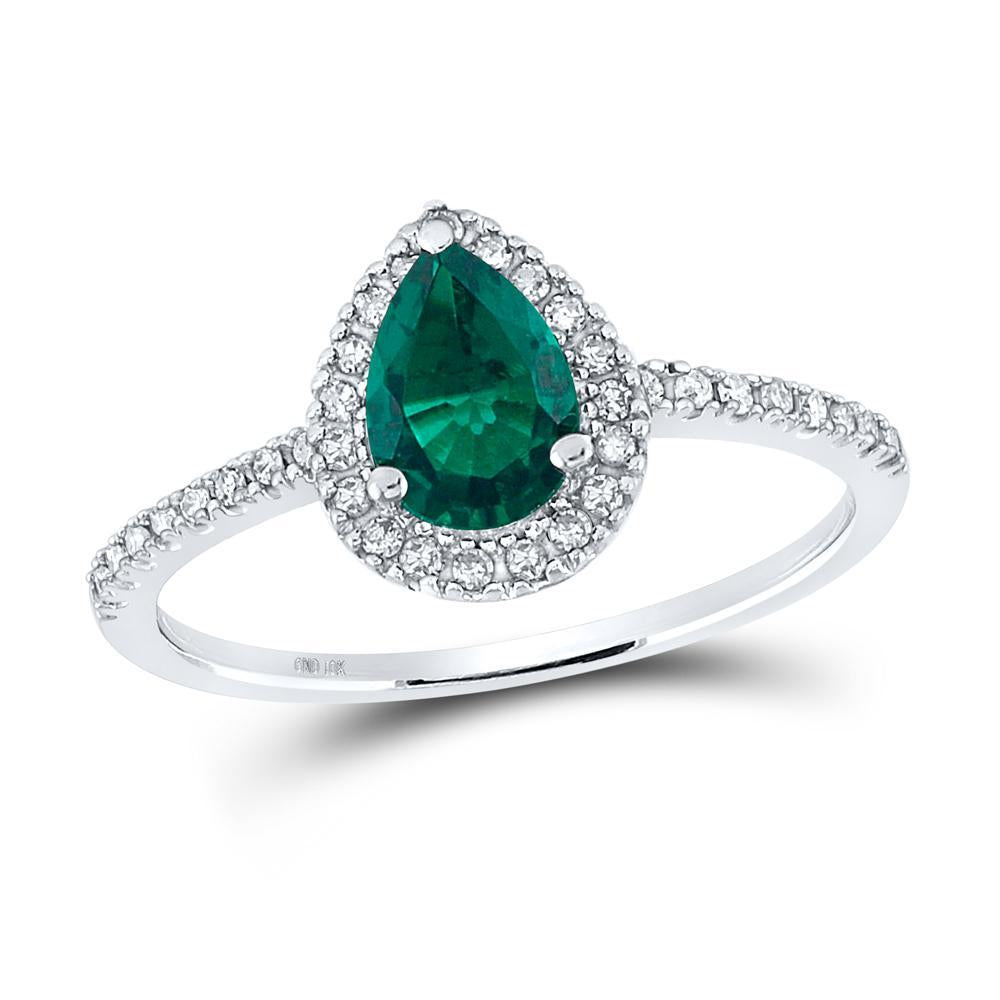 10kt White Gold Womens Pear Lab-Created Emerald Solitaire Ring 7/8 Cttw