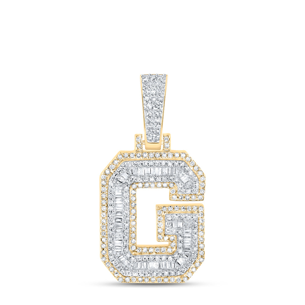 10kt Yellow Gold Mens Baguette Diamond G Initial Letter Charm Pendant 5/8 Cttw