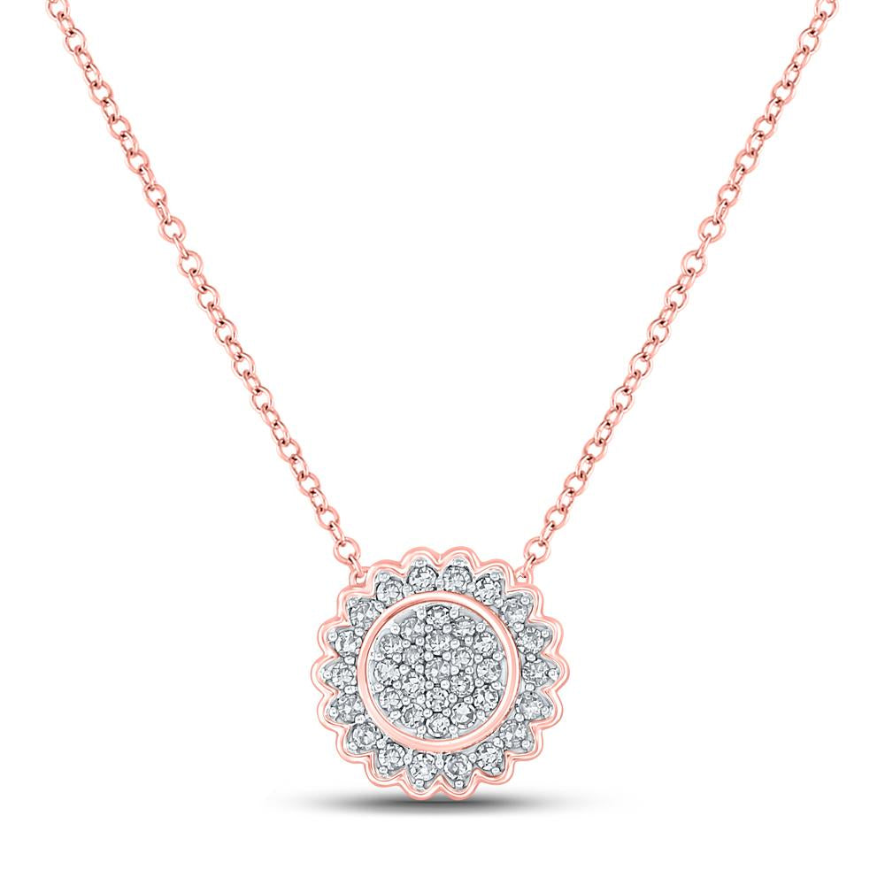 10kt Rose Gold Womens Round Diamond 18-inch Cluster Pendant 1/5 Cttw