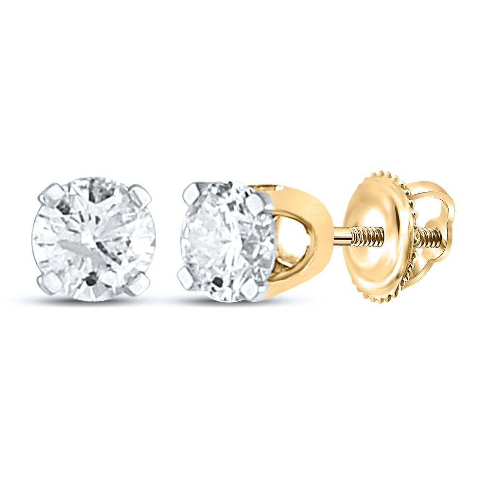 14kt Yellow Gold Womens Round Diamond Solitaire Earrings 1/4 Cttw