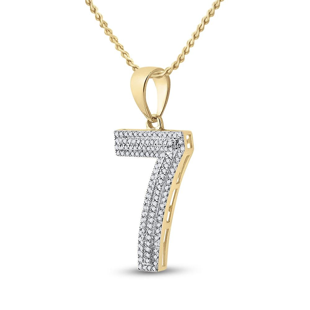 10kt Yellow Gold Mens Round Diamond Number 7 Charm Pendant 3/8 Cttw