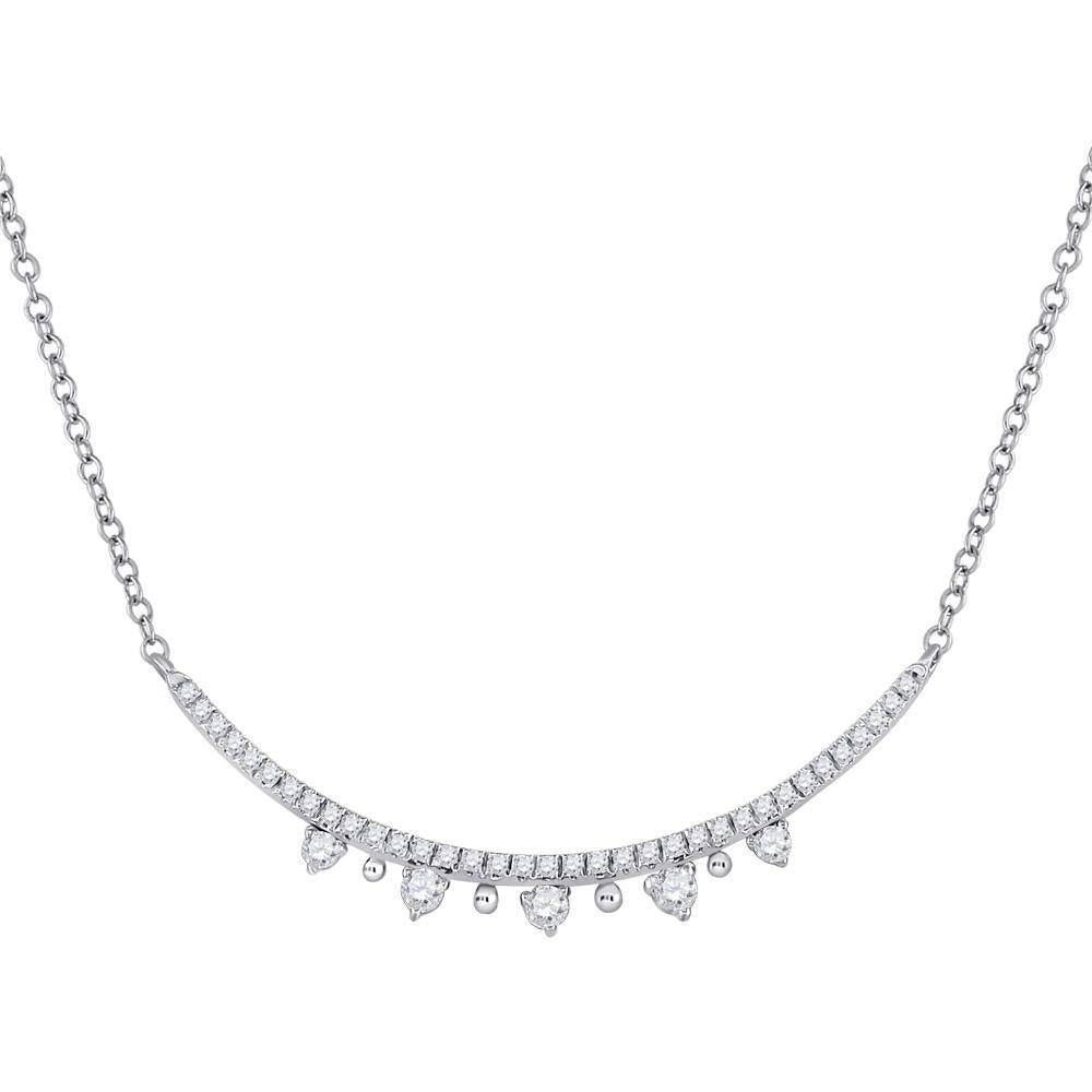 14kt White Gold Womens Round Diamond Modern Curved Bar Necklace 1/4 Cttw