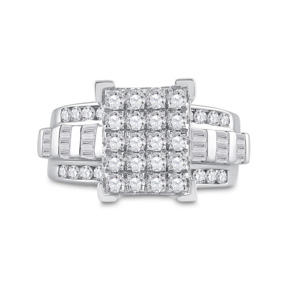 10kt White Gold Round Diamond Cluster Bridal Wedding Engagement Ring 1-1/2 Cttw