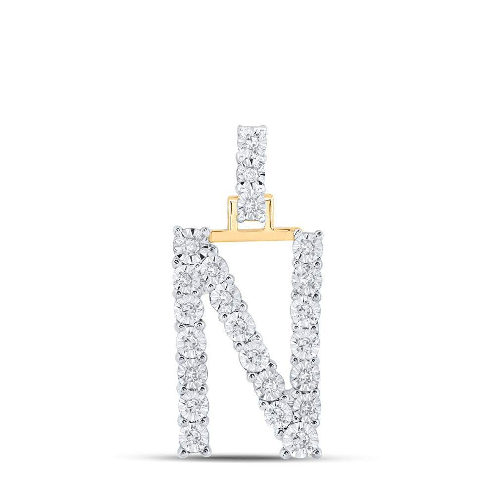 10kt Yellow Gold Womens Round Diamond N Initial Letter Pendant 1/8 Cttw