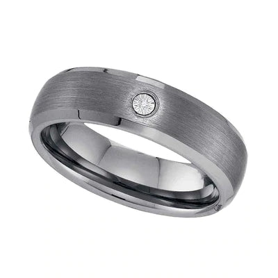 Tungsten Carbide Men's Round Diamond Solitaire Band Ring .01 Cttw