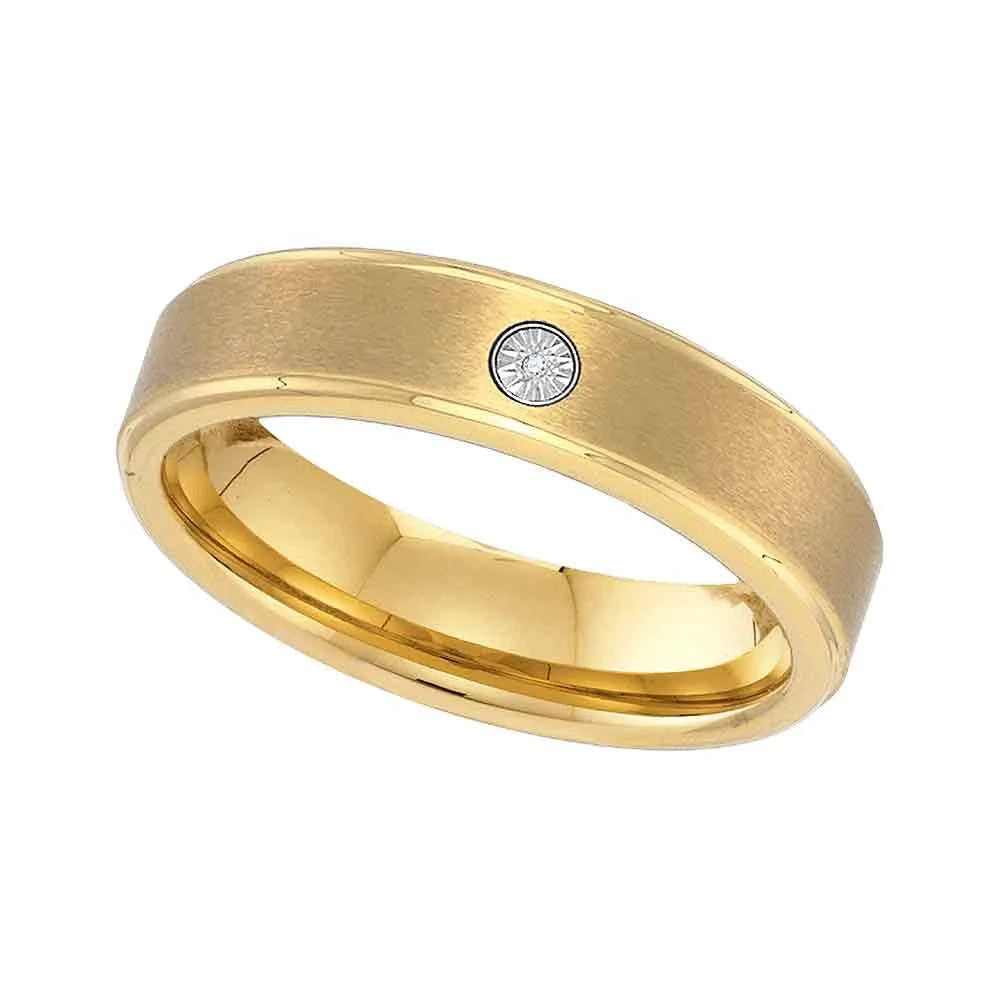 Yellow-tone Tungsten Carbide Men's Round Diamond Band Ring .01 Cttw