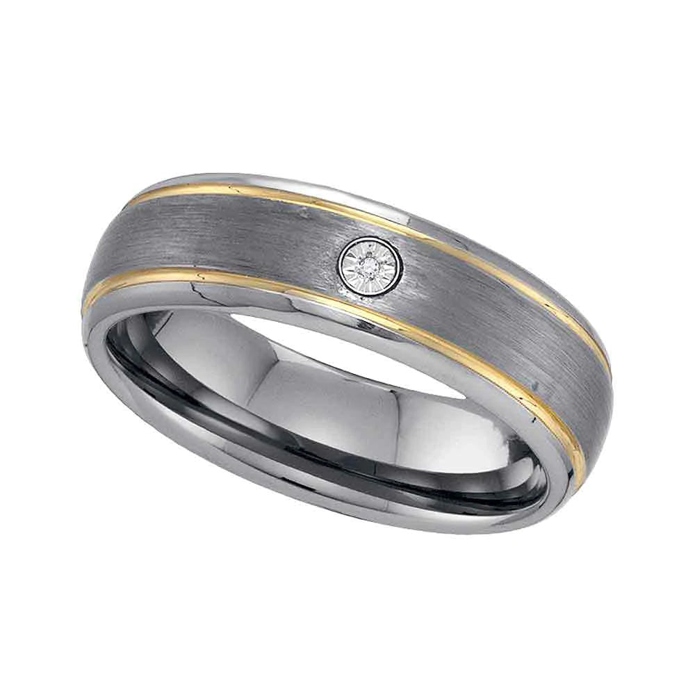 Two-tone Tungsten Carbide Men's Round Diamond Band Ring .01 Cttw